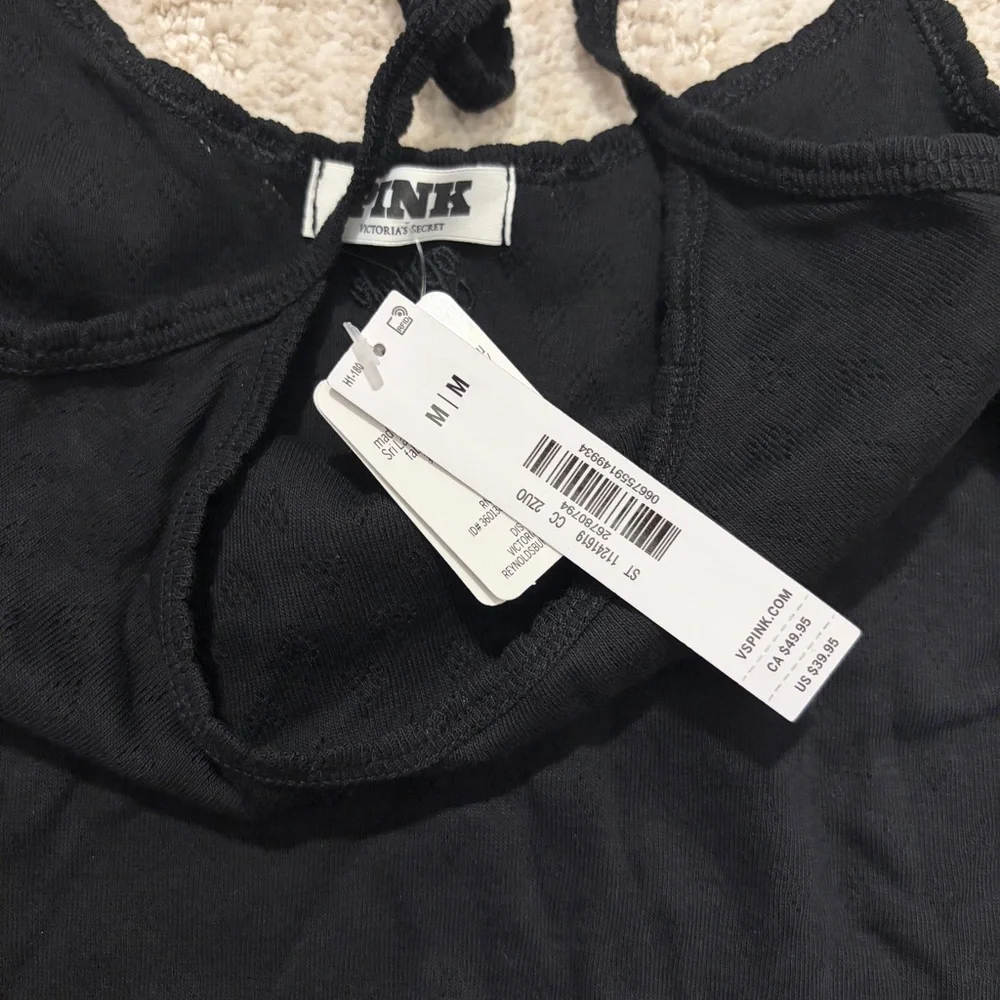 PINK Victoria's Secret Cotton Heart Pointelle Crop Top Black Pajama Set BNWT - Picture 6 of 12